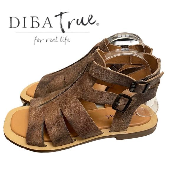 NWOT DIBA TRUE Circle City Women's Cognac Antique Suede Gladiator Sandals Size 9 - Picture 1 of 6